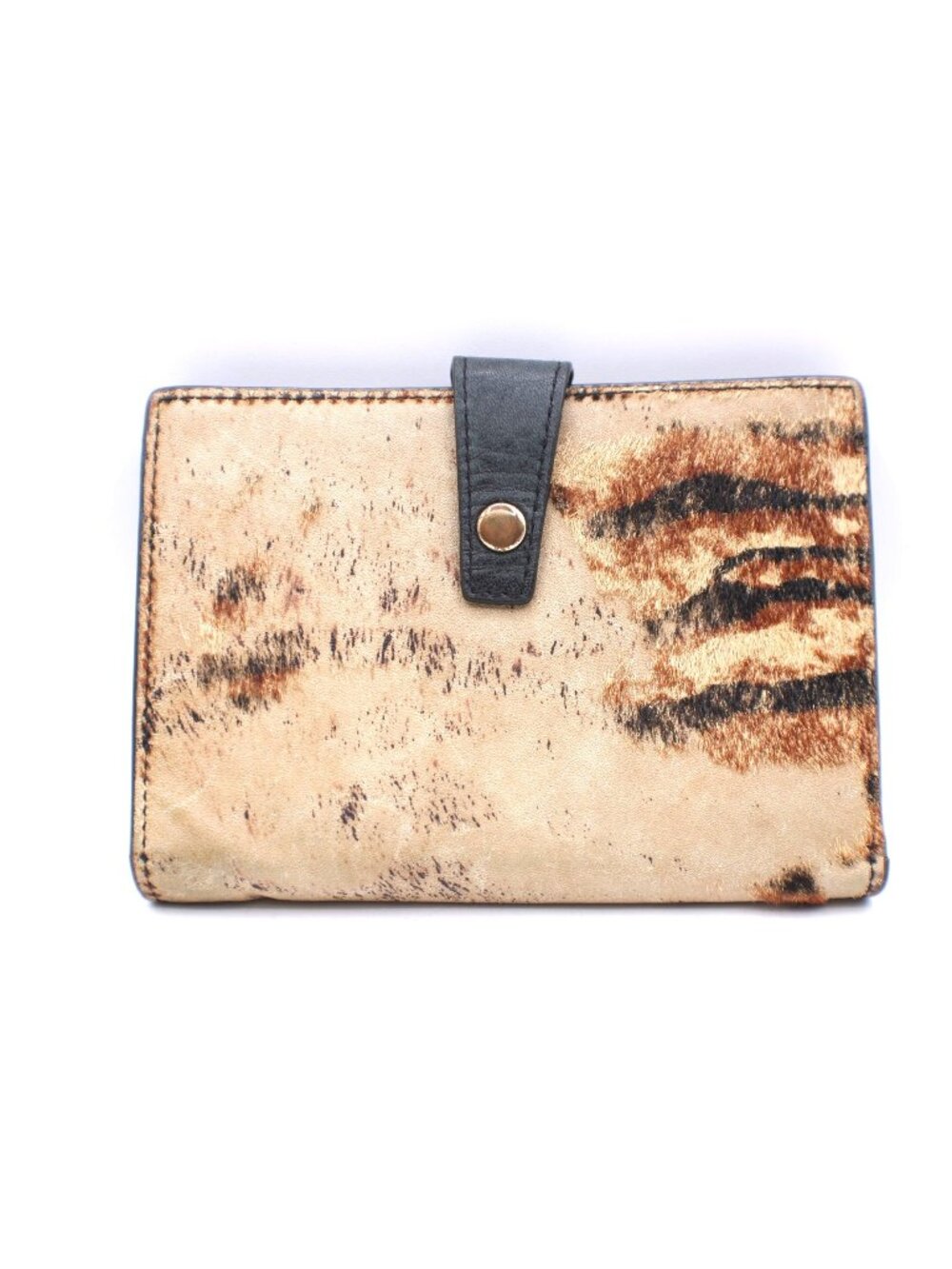Chicos Animal Print Leather Wallet Snap Close Card Slots Tax Brown Card Slots